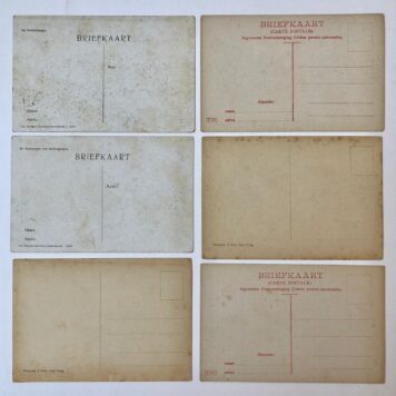 [Postcards Transport The Hague] TRAMS, SCHEVENINGEN Zes prentbriefkaarten uit 1908 met afbeeldingen van versierde tramwagens die deelnamen aan een wedstrijd te Scheveningen in dat jaar.