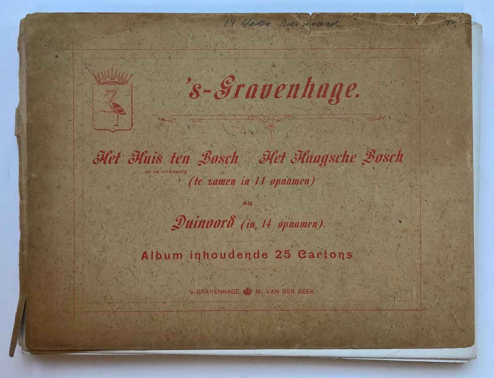  - GRAVENHAGE, DUINOORD--- Duinoord te 's-Gravenhage, 14 foto's op karton van deze Haagse wijk, uitg. M. v.d. Beek te 's-gravenhage, 19x26 cm., ca. 1900.