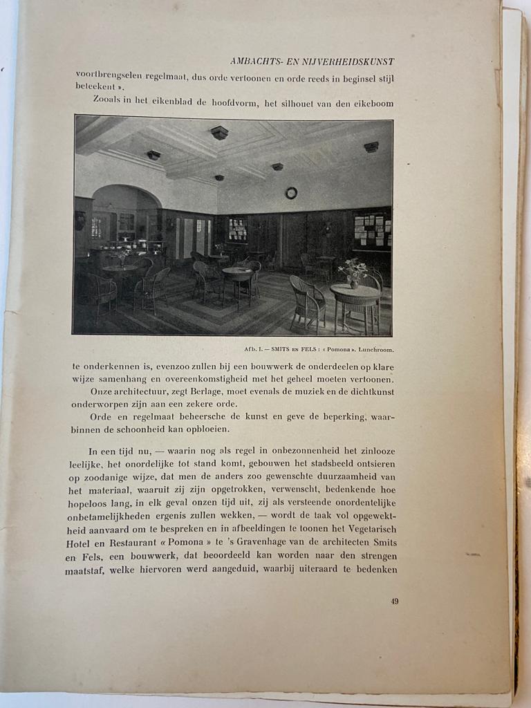 [Extract 1913, Hotel Pomona The Hague] Het hotel en restaurant Pomona te 's-Gravenhage, Extract Onze Kunst 1913, pp 48-59, Illustrated.