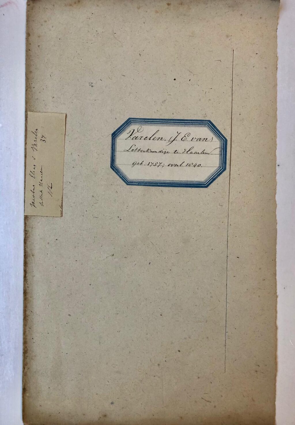 [MANUSCRIPT VARELEN, VAN] Brief van J.E. van Varelen, Haarlem 1835, aan mr. W.H. Tydeman te Leiden. 4(: 1 p.