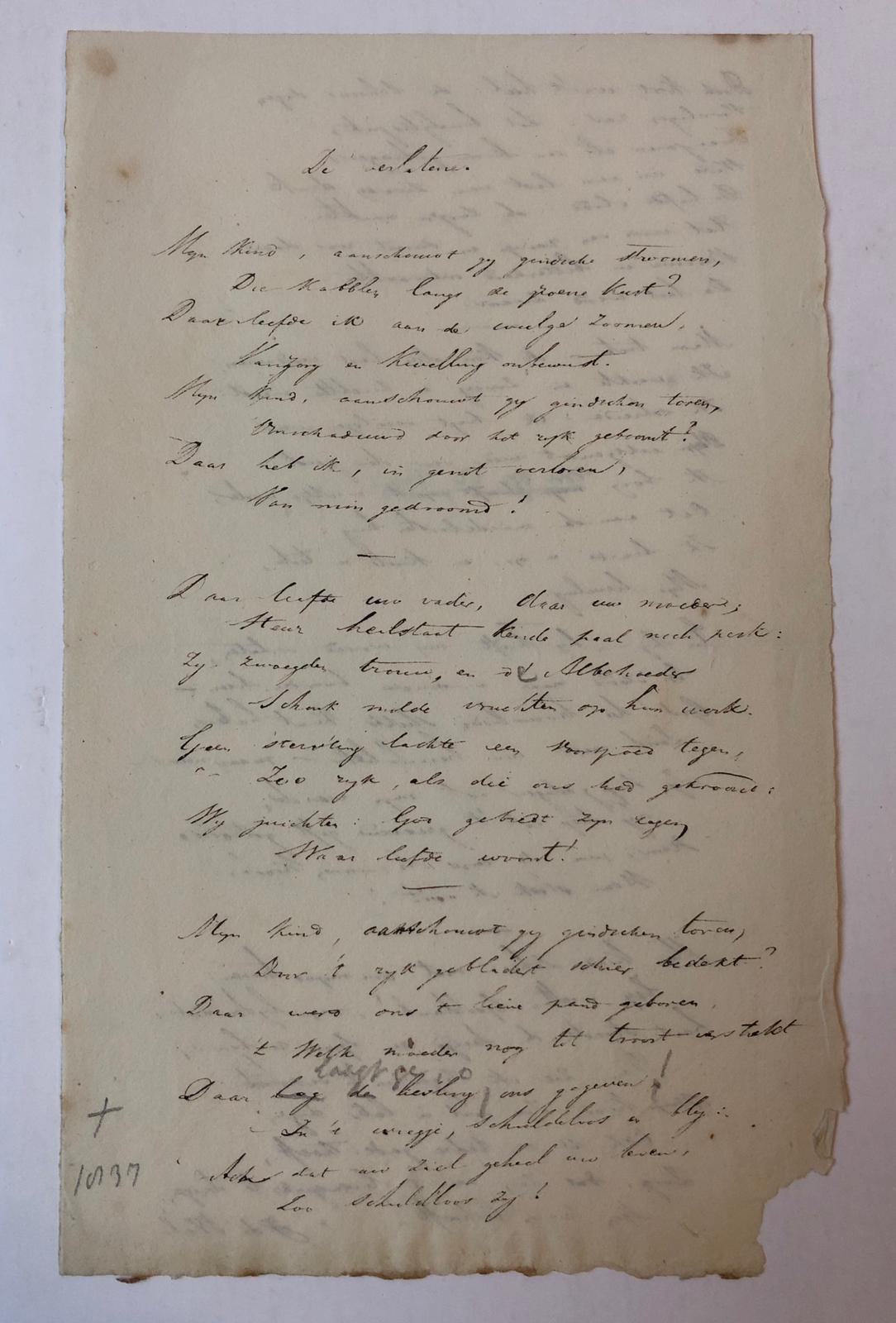 [MANUSCRIPT POEM, WAL, DE] Eigenhandig geschreven gedicht `De verlatene' door J. de Wal, ca. 1835. 8(: 2 p.