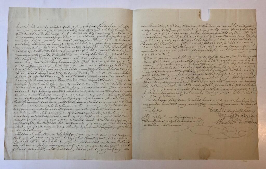 [MANUSCRIPT, WAUBERT DE PUISEAU, FRIESLAND] Brief van Waubert de Puiseau aan zijn zuster `de wed. J.G. de Loches geb. van Goudriaan op het Donker Spaarne bij het sleepershoofd te Haarlem'. Z.p. [Leeuwarden], wrs. vroeg 19de-eeuws. 4(: 4 p.