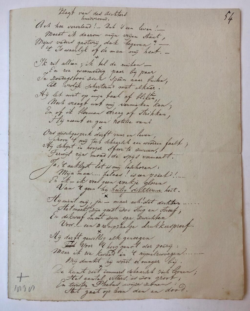 [MANUSCRIPT, WEISSMANN DE VILLEZ] Briefje en drie eigenhandig geschreven gedichten van C.A.P. Weissmann de Villez, ca. 1836-1841, 20 p.
