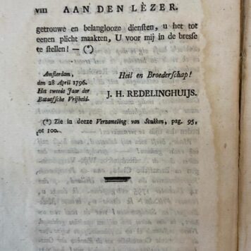 [Batavian Republic/Bataafse Republiek] Verzameling van authentieke en andere stukken betreffende de zaak tusschen Johannes Henricus Redelinghuijs aan de eene en Pieter Paulus en Reindert Leendert Bouwens aan de andere zijde. Amsterdam, P.E. Briet, 1796.