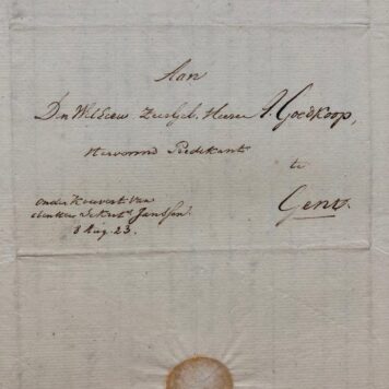 [Manuscript, letter, 1823, OCKERSE, GOEDKOOP] Brief van W.A. Ockerse, dd. 's-Gravenhage 1823, aan ds. A. Goedkoop te Gent in Oostvlaanderen, manuscript, 4°, 1 pag.