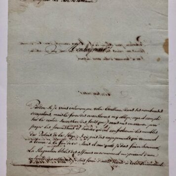 [Manuscript, Letter, GRAVENHAGE, PALEIS LODEWIJK NAPOLEON, V. OOSTHUIJSE] Brief van P.J. van Oosthuijse, d.d. Gravenhage 28-10-1807, aan de grootmeester van Lodewijk Napoleon, betr. gelden voor het meubileren van het paleis in 's-Gravenhage. Manuscript, 4°, 2 pag.