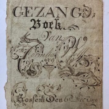 [Manuscript, Calligraphy, WOLFF, ROSSEM 1809] Gekalligrafeerd blaadje met de tekst `Gezangboek van Cornelia Wolff, 1809'. Rossum den 6 Dec. 1809'. 12(: 1 p.