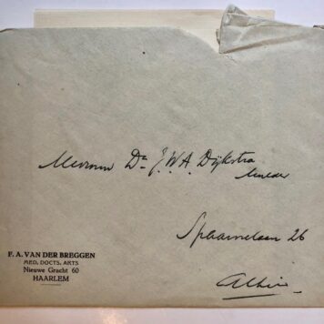 [Manuscript, medical, BREGGEN, VAN DER] Brief van de arts F.A. van der Breggen, Nieuwe Gracht 60, Haarlem, d.d. 1942, aan zijn narcotiseur, 1 stuk.