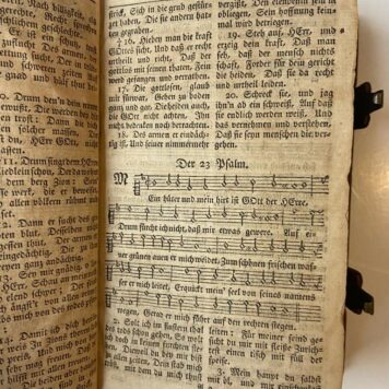 [Mennonite Music book] Die kleine geistliche Harfe der Kinder Zions oder auserlesene geistreiche Gesange. Germantaun (USA, Pennsylvania), M. Billmeyer, 1803.