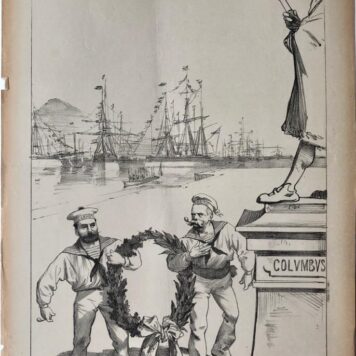 [Original lithograph/lithografie by Johan Braakensiek] Frankrijk en Italië op de Columbusfeesten, 18 September 1892, 1 pp.