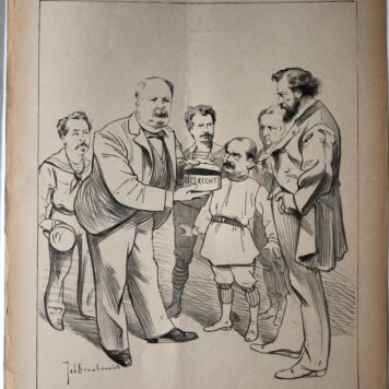 [Original lithograph/lithografie by Johan Braakensiek] Indiening der Kieswet (met bekwamen spoed), 25 September 1892, 1 pp.