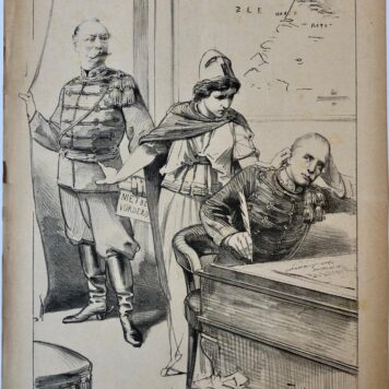 [Original lithograph/lithografie by Johan Braakensiek] Generaal Den Beer Poortugael's aanstaand ontslag, 18 Januari 1891, 1 pp.
