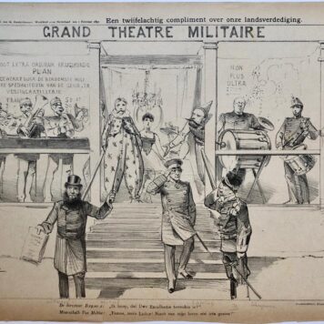 [Original lithograph/lithografie by Johan Braakensiek] Een twijfelachtig compliment over onze landsverdediging, 1 Februari 1891, 1 pp.