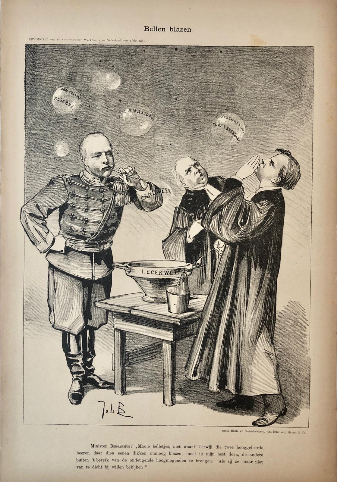 [Original lithograph/lithografie by Johan Braakensiek] Bellen blazen, 3 Mei 1891, 1 pp.