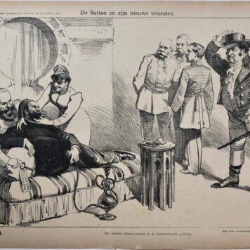 [Original lithograph/lithografie by Johan Braakensiek] De Sultan en zijn nieuwe vrienden, 12 September 1891, 1 pp.