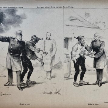 [Original lithograph/lithografie by Johan Braakensiek] Men vangt minder vliegen met azijn dan met honig, 15 Juni 1890, 1 pp.