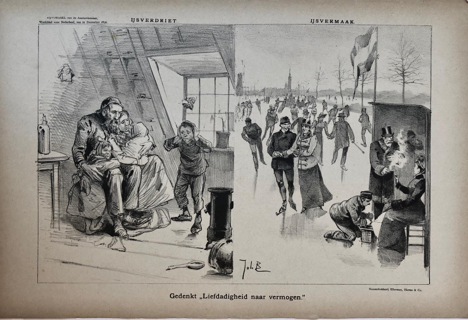 [Original lithograph/lithografie by Johan Braakensiek] Gedenkt "Liefdadigheid naar vermogen.", 21 December 1890, 1 pp.