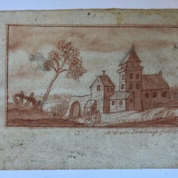 [DRAWING, IDDEKINGE, VAN] Tekening van kerkje etc. met eronder: `A.W. van Iddekinge fecit 1762', 10x16 cm.