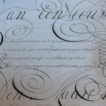 [CALLIGRAPHY, JANS, KALLIGRAFIE] Twee gekalligrafeerde bladen, folio, oblong, getekend 21 maart 1777, Jantje Jans.