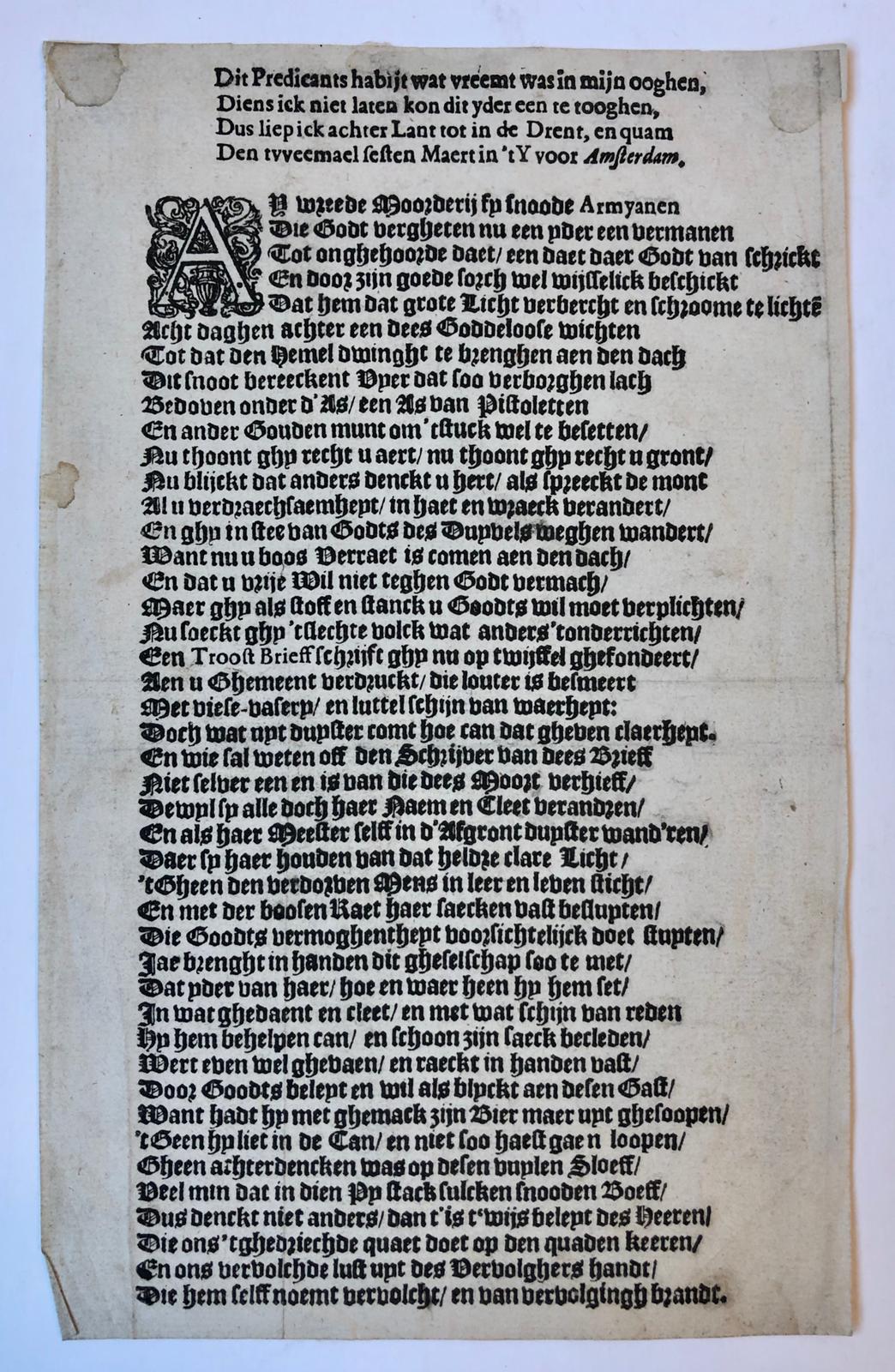 [PAMPHLET, Original document 1623] Hendrik Danielsz. Slatius, gewesene predicant tot Bleyswijck, naer ’tleuen afgebeelt den 12 Maert Ao 1623.