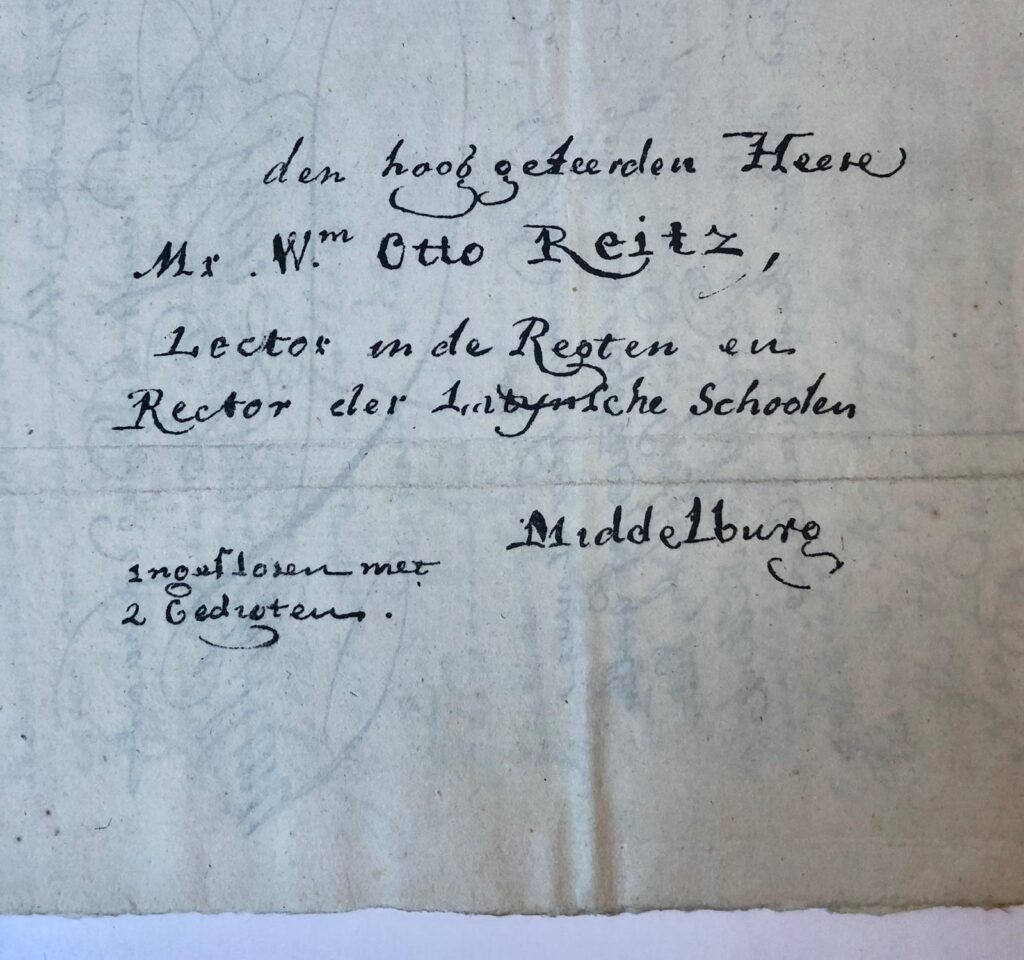 [FACSIMILE MANUSCRIPT, SCHELLING, VAN DER; REITZ] Facsimile van een brief van P. van der Schelling aan W.O. Reitz, d.d. Rotterdam 1746, 4 p.