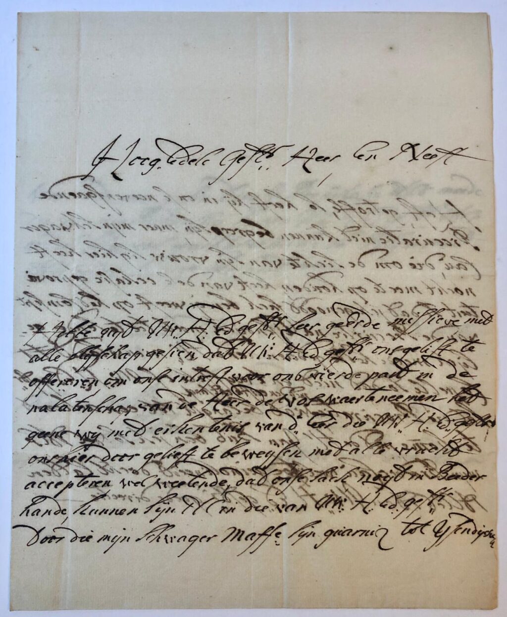 [MANUSCRIPT, LETTER, SCHWENDLER, CAU, DE VOS] Brief van Cornelis Schwendler, d.d. Sluis 1737, aan `Hoogedelgestr. Heer en Neeff', 3 p.