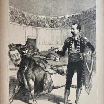 [Original lithograph/lithografie by Johan Braakensiek] Gemeenteraadsverkiezing te Amsterdam, 4 Augustus 1889, 1 pp.