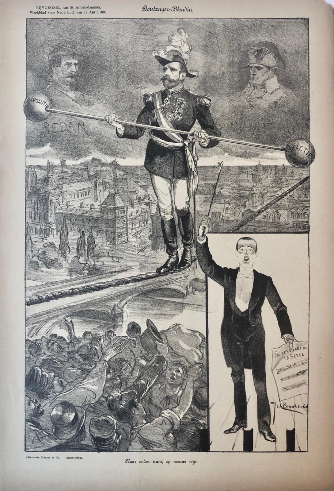 [Original lithograph/lithografie by Johan Braakensiek] Boulanger-Blondin, 22 April 1888, 1 pp.