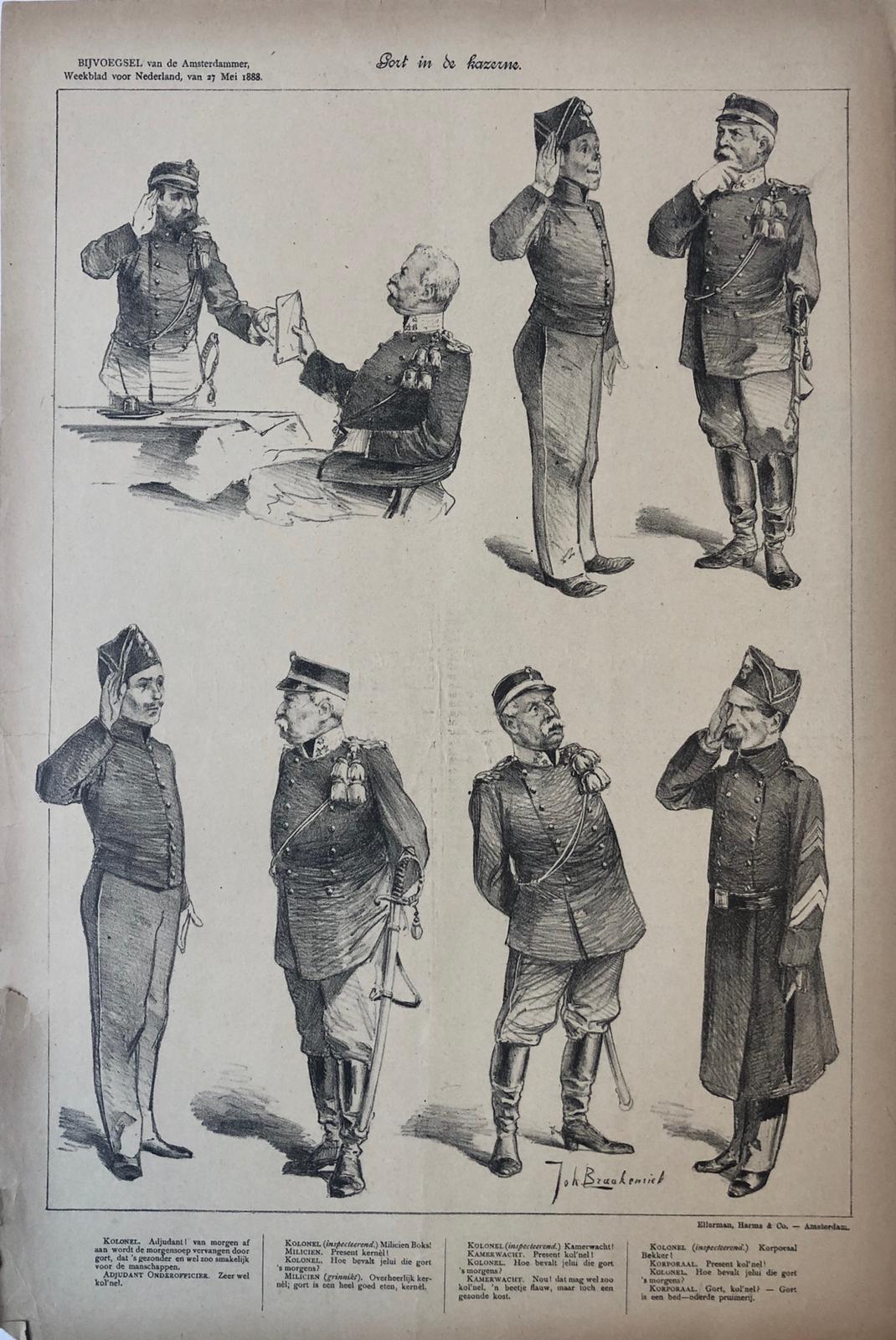 [Original lithograph/lithografie by Johan Braakensiek] Gort in de kazerne, 27 Mei 1888, 1 pp.