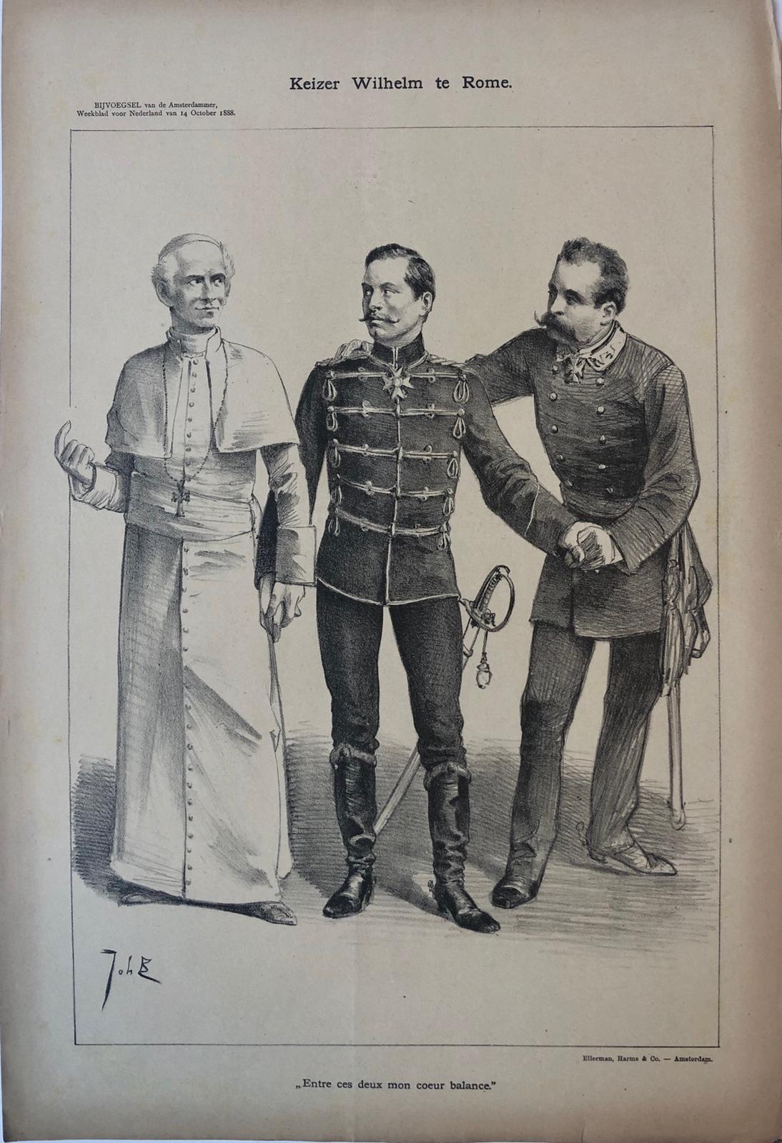 [Original lithograph/lithografie by Johan Braakensiek] Keizer Wilhelm te Rome, 14 October 1888, 1 pp.