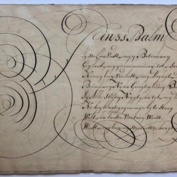 [Calligraphy, Bootsman, Kalligrafie] Tien bladen kalligrafie van de hand van Symon Jacobsz. Bootsman, 1725. Ieder blad 21x33 cm. Samen: