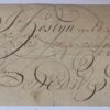 [Calligraphy, Elink, Hostijn, Kalligrafie] Gekalligrafeerde nota van de schrijfmeester W.D. Elink voor Jc. Hostijn, 1756, 10x15 cm.