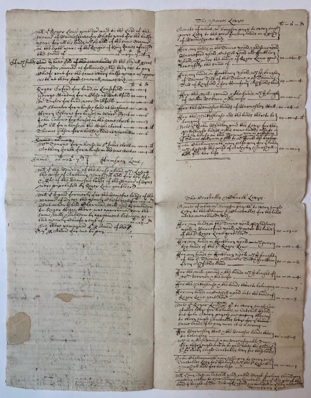 [Manuscript 1682, England, Verenigd Koninkrijk, Bromesgrove] `Chief rents and poor church and constables leveyes for my lands in Bromesgrove', 1682. Folio, manuscript, 3 p.