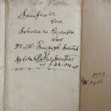 [Manuscript 1773, invoice, Frieswijk] Rekening van juridische kosten van H. Frieswijk, 1773, voor Sybren Pieters, `wegens de mondigmakinge'. Folio, manuscript, 2 p.