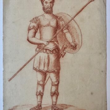[Drawing red chalk 1813, Heinsius] Tekening met rood krijt van een Romeins krijgsman, gesigneerd `H.W. Heinsius fecit 6 februari 1813', 31x20 cm.