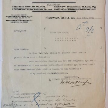 [Printed letter, Unilever, KAMERIK, VAN DE CRAATS] Verzoek om informatie van De Nieuwe Margarinefabrieken te Rijswijk aan Van Nelle, betreffende de soliditeit van W.J. van de Craats te Kamerik, 1926. 1 p., getypt, met concept antwoord.