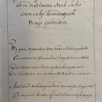 [Manuscript Kloosterkerk ca. 1747] Op Zondag den 27e Februarij 1747, is in de Klooster Kerk in het arm sakje het ondergesch: veersje gevonden, Den Haag, 1 pp