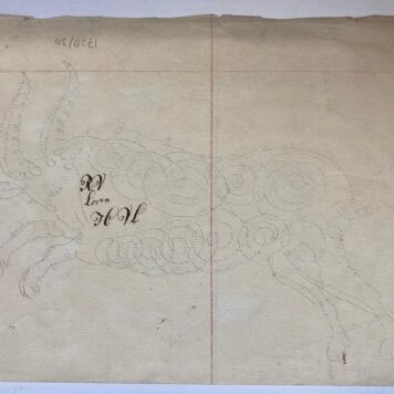 [PUNCTURE WORK, VERLOREN] Blad met prikwerk en in inkt de naam `RVLoren' en `H.V.L.', 15x19 cm.