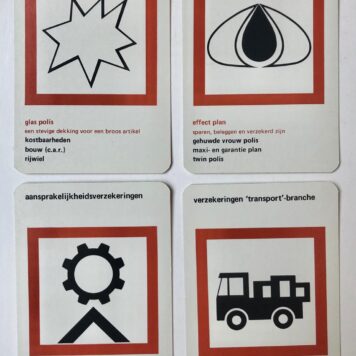 [GAME 1970, INSURANCE, ENNIA] Kwartetspel Ennia-verzekeringen, 1970, 36 kaarten met soorten verzekeringen. In origineel doosje.