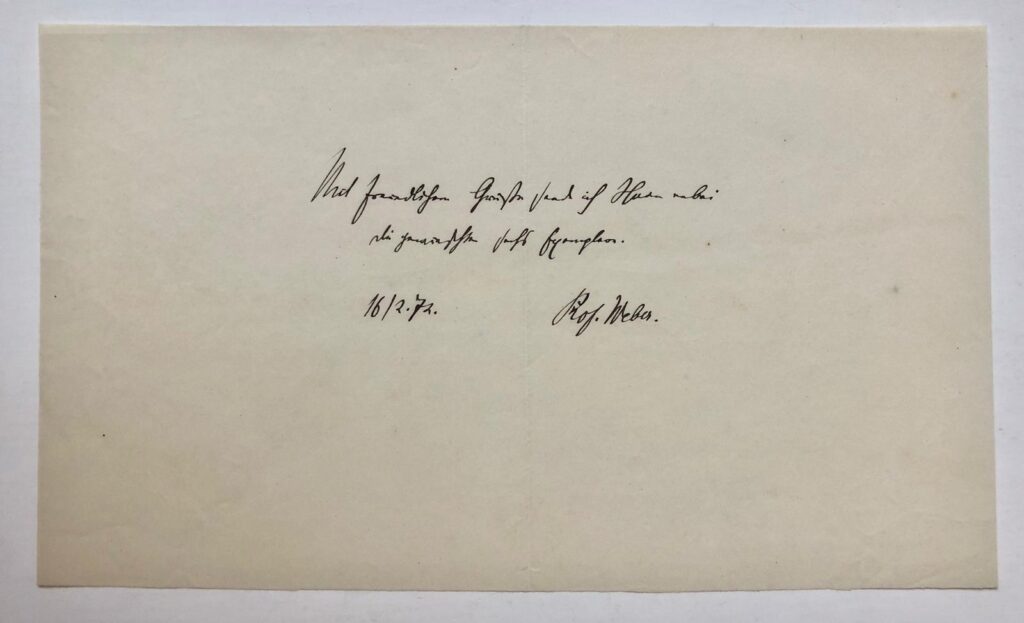 [MANUSCRIPT, WEBER] Briefje van ... Weber, hoogleraar Sanskriet te Berlijn, d.d. 1872, 1 p.