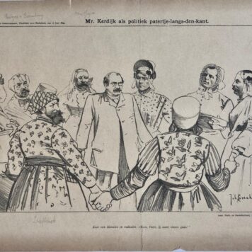 [Original lithograph/lithografie by Johan Braakensiek] Mr. Kerdijk als politiek patertje-langs-den-kant, 17 Juni 1894, 1 pp.