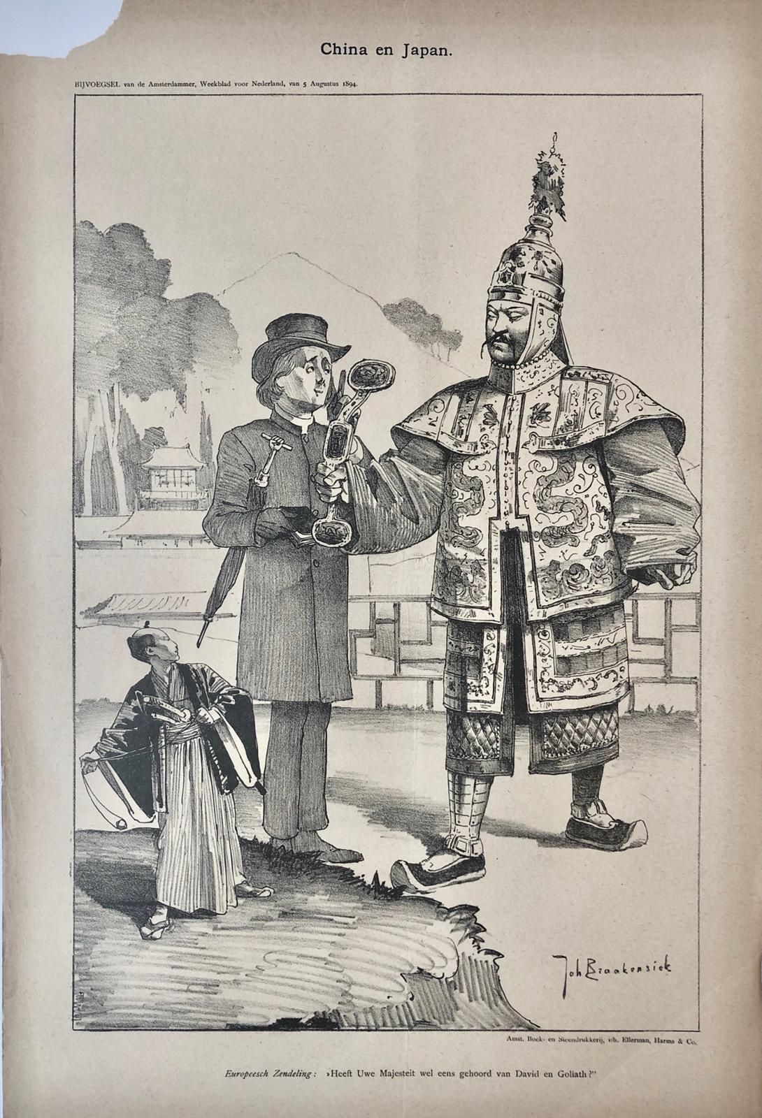 [Original lithograph/lithografie by Johan Braakensiek] China en Japan, 5 Augustus 1894, 1 pp.