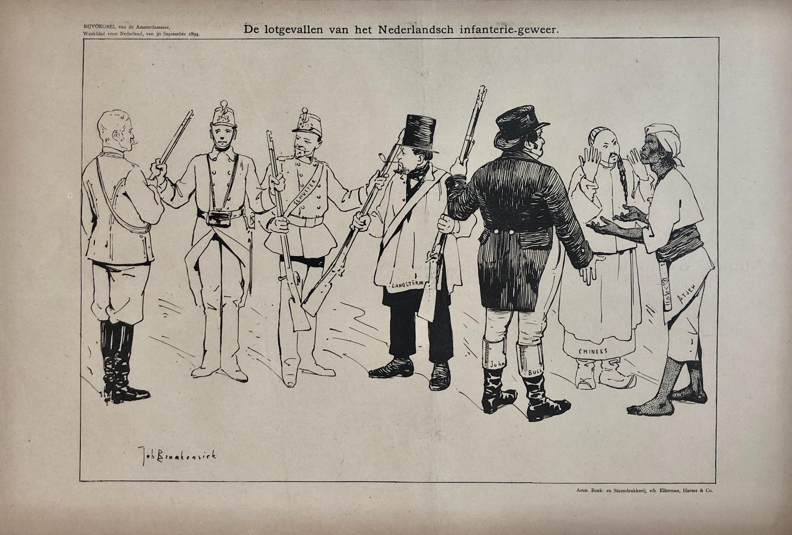 [Original lithograph/lithografie by Johan Braakensiek] De lotgevallen van het Nederlandsch infanterie-geweer, 30 September 1894, 1 pp.