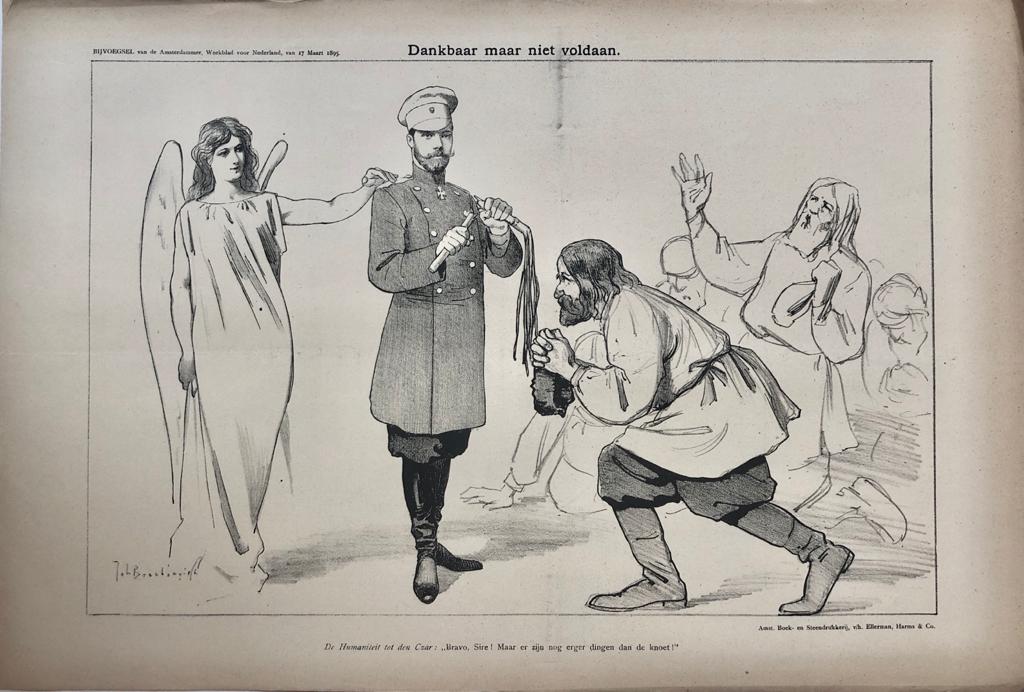 [Original lithograph/lithografie by Johan Braakensiek] Dankbaar maar niet voldaan, 17 Maart 1895 ,1 pp.