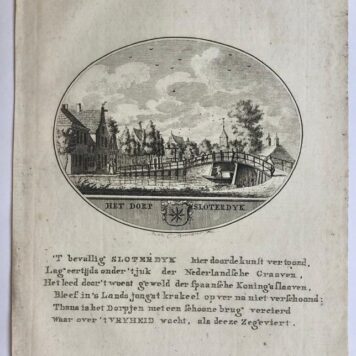 Original etching/Antique print/prent/Originele ets: Het Dorp Sloterdyk (Sloterdijk). From the De Nederlandsche Stad en Dorp Beschrijver (1793 - 1801), with 6 verses under the illustration.