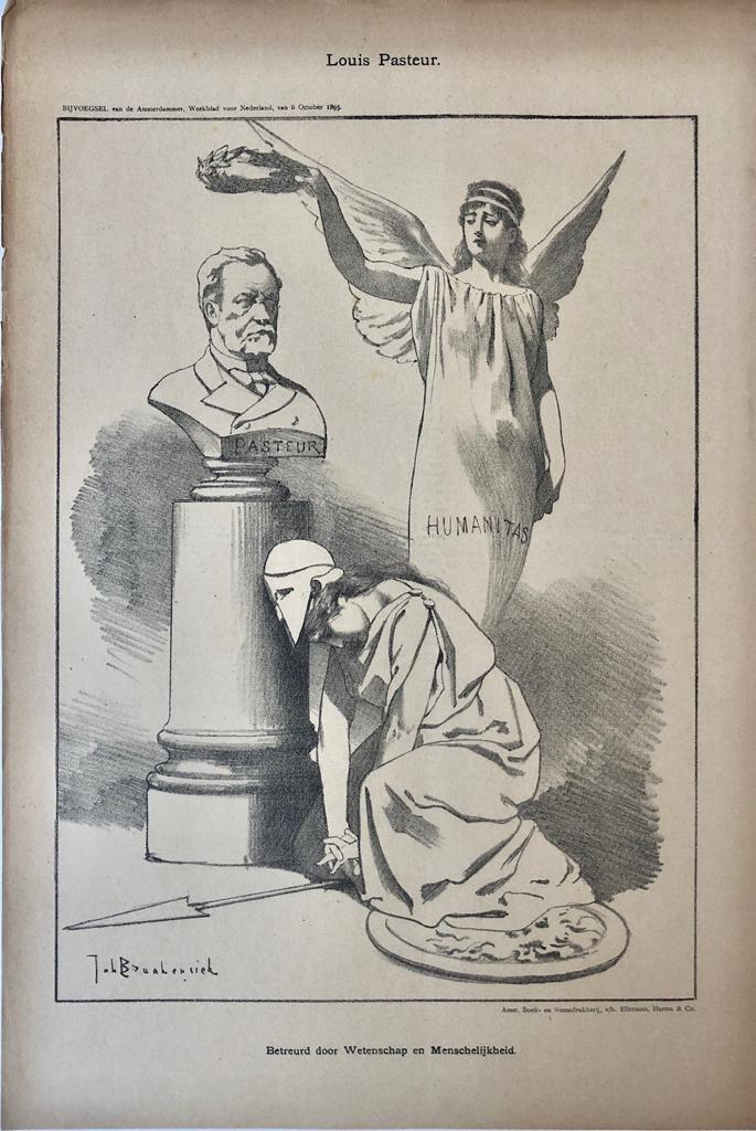 [Original lithograph/lithografie by Johan Braakensiek] Louis Pasteur, 6 October 1895, 1 pp.