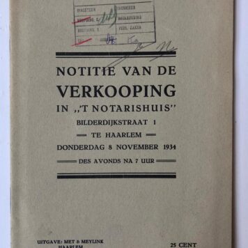 [Veilingboekje betreffende onroerend goed Heemstede, Noord-Holland met kaart] Notitie van de Verkooping Stoomwasscherij te Haarlem, Met & Meylink, Haarlem 1934, 5 pp.