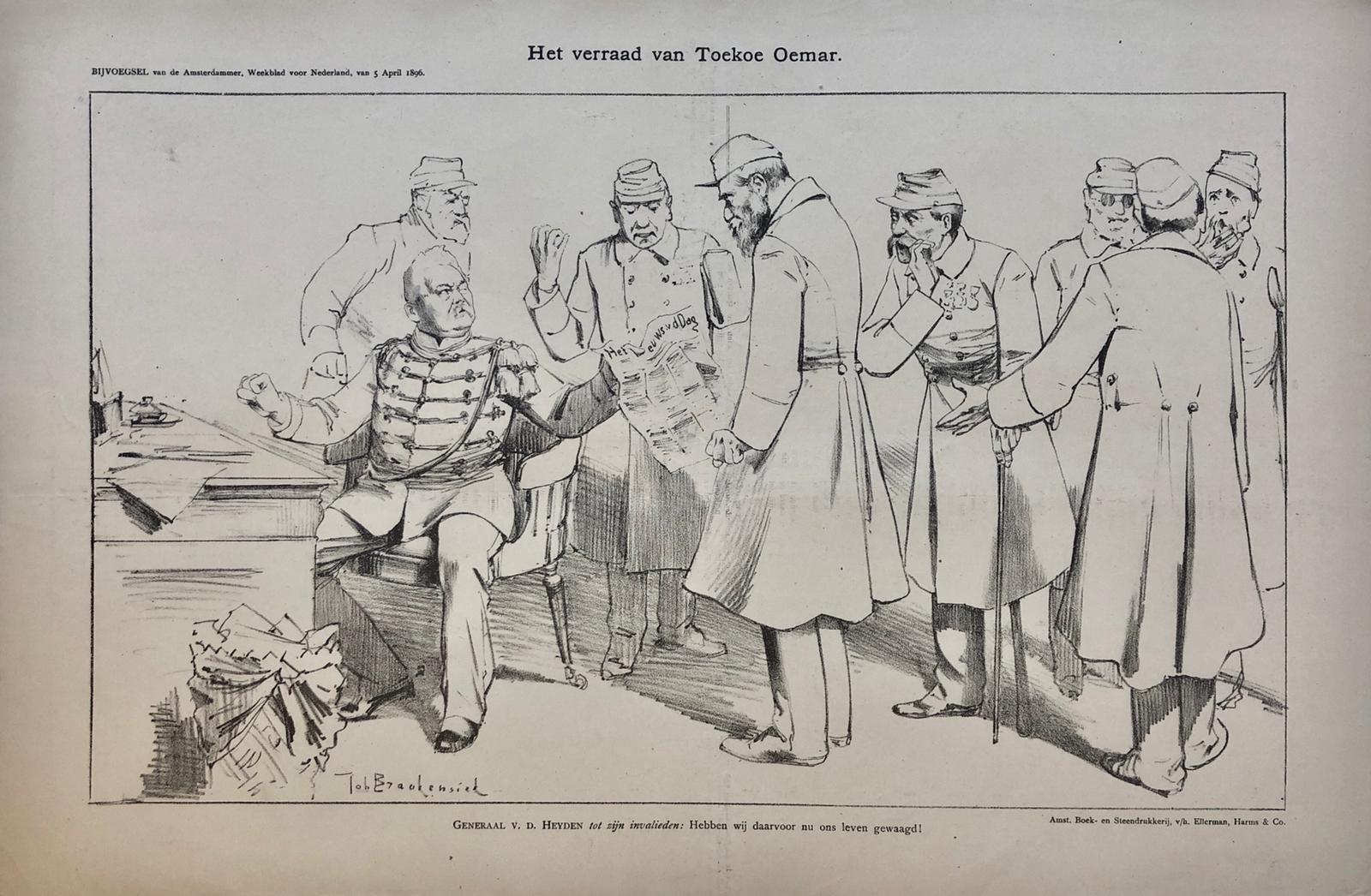[Original lithograph/lithografie by Johan Braakensiek] Het verraad van Toekoe Oemar, 5 April 1896, 1 pp.