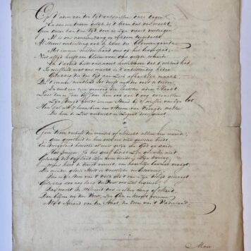 [Manuscript, birthday] “Verjaarwensch voor de Nederl. Komedianten te ‘s Hage voor 182..”. door G. van Ek. Manuscript, 4°, 2 p.