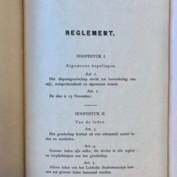 [Printed publication, students 1875] Reglement van het Dispuutgezelschap Ultra Posse Nemo Obligatur, weder opgericht te Leiden den 13 November 1874, Leiden J.J. Groen [1875], gedrukt, 12 p.